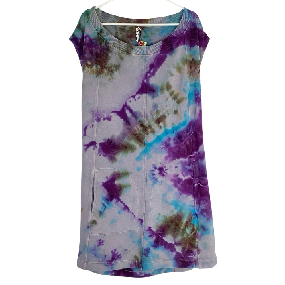 Daily Practice Dress Womens Size XL Tunic Tie Dye Open Back Purple Blue Handmade